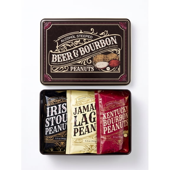 Beer & Bourbon Flavored Peanuts Tin - Assorted Gourmet Nuts for Sweet Tooth - Gift - Father's Day Gift for Dad