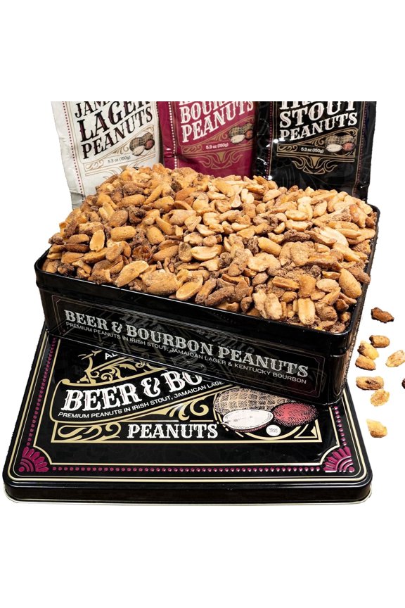 Beer & Bourbon Flavored Peanuts Tin - Assorted Gourmet Nuts for Sweet Tooth - Gift