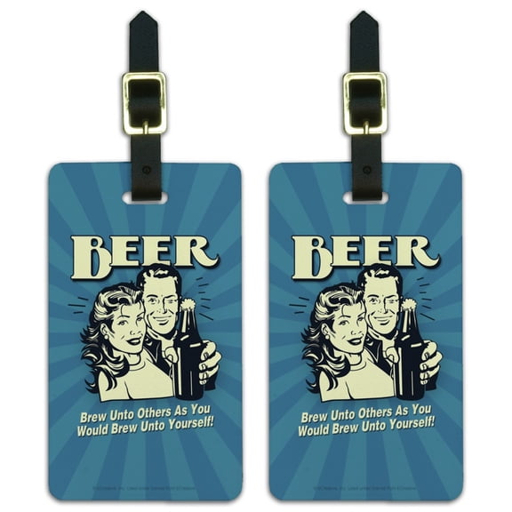 Beer Brew Unto Others As You Would Yourself Funny Humor Luggage ID Tags Suitcase Carry-On Cards - Set of 2