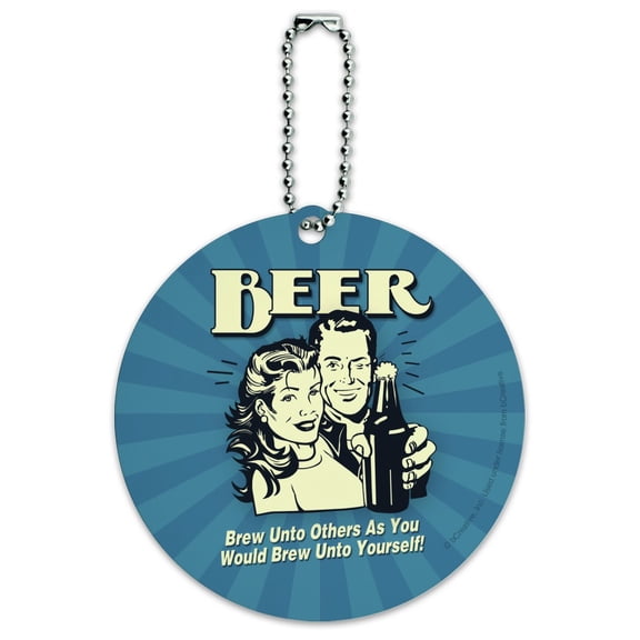 Beer Brew Unto Others As You Would Yourself Funny Humor Round Luggage ID Tag Card Suitcase Carry-On