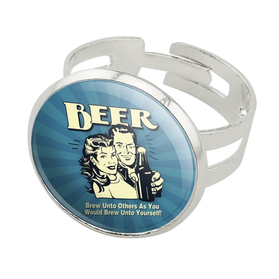 Beer Brew Unto Others As You Would Yourself Funny Humor Silver Plated Adjustable Novelty Ring