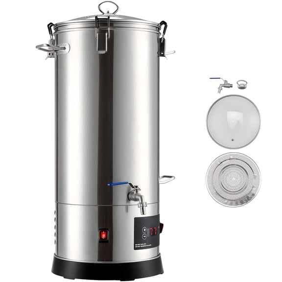 8 Gal / 30L Electric Home Beer Brewing Equipment Kit 1500W All-in-One Stainless Steel Wort Boiler with Inner Barrel, Tall Strainer, Reinforced Handles for Craft Beer Making at Home
