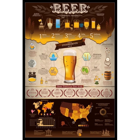 Beer Brewing Process Laminated & Framed Poster (24 x 36)