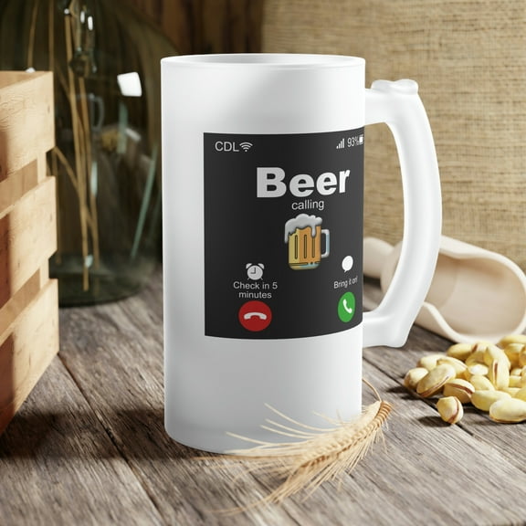 Beer Calling Frosted Glass 16 oz Beer Mug by JC Designs FGMBCBMPP01