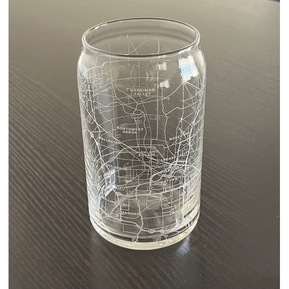 Beer Can Glass 16 oz Urban City Map Akron Ohio