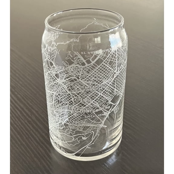 Beer Can Glass 16 oz Urban City Map Barcelona Spain