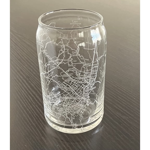 Beer Can Glass 16 oz Urban City Map Bogota Colombia