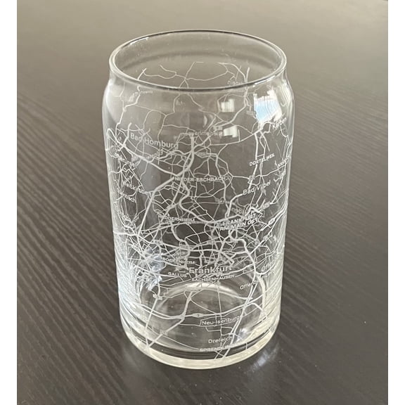 Beer Can Glass 16 oz Urban City Map Frankfurt Germany