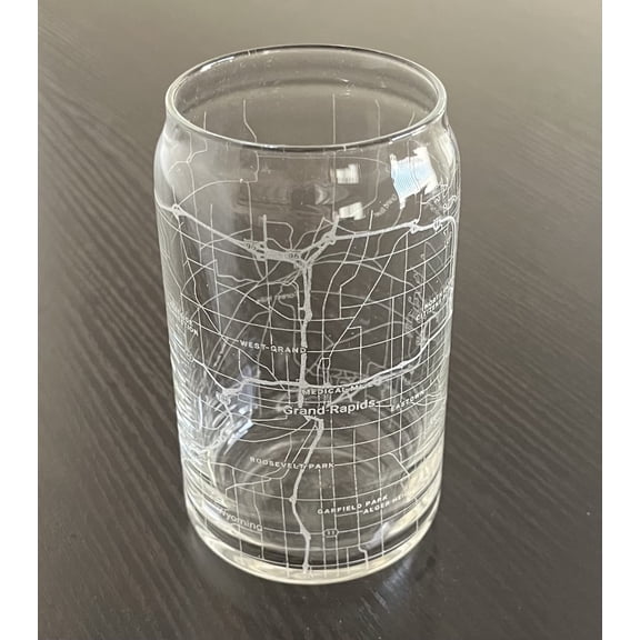 Beer Can Glass 16 oz Urban City Map Grand Rapids Michigan