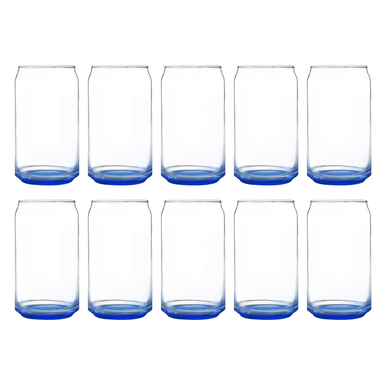 Beer Can Glasses Set of 10, 16 oz. Pint Sized, Soda Can Shape, Glassware,  Blue
