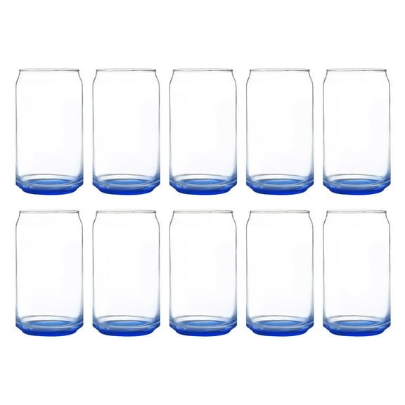 Beer Can Glasses Set of 10, 16 oz. Pint Sized, Soda Can Shape, Glassware, Blue