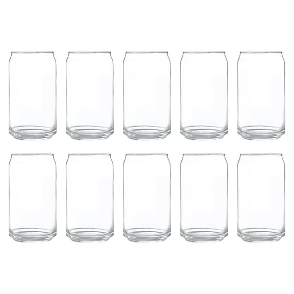 Beer Can Glasses Set of 10, 16 oz. Pint Sized, Soda Can Shape, Glassware, Clear
