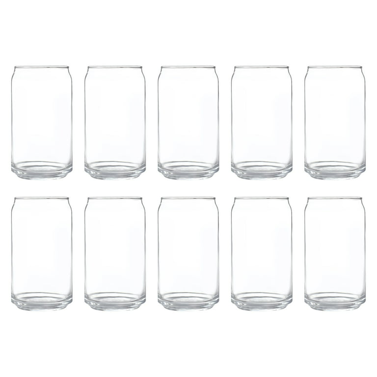 Beer Can Glasses Set of 10, 16 oz. Pint Sized, Soda Can Shape, Glassware,  Clear