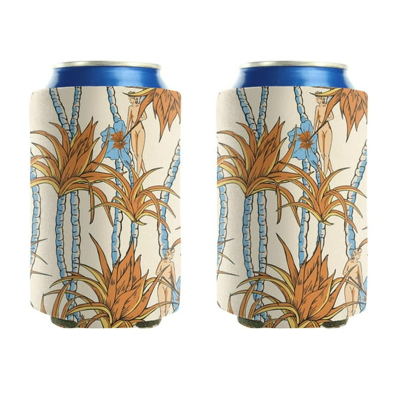 Beer Can Sleeve 2 PCS Summer Neoprene Insulated Bottle Jackets Tree Leaf Beer Can Coolies for Beer Drink & Water Bottles (3.9In X4.9 In)