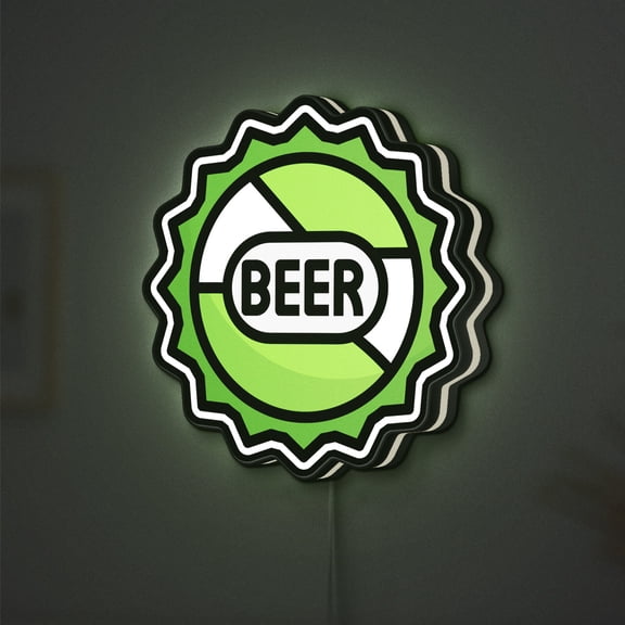 Beer Cap 3D Novelty Light Box, Brewery Lamp Decor for Bottle Cap Collectors and Craft Beer Fans, Rustic Pub Wall Light (Width 8 inch, 20cm)