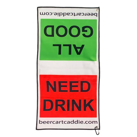 Beer Cart Caddie Golf Towel - Never Miss The Beer Cart Again with This 30" x 15" Dual Purpose Golf Towel - Keeps The Clubs Dry and The Drinks Wet - Great Gift for The Golfer
