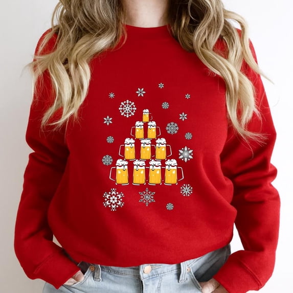 Beer Christmas Tree Funny Holiday Drinking Graphic SW6368 Unisex Sweatshirt, Up to Size 5XL