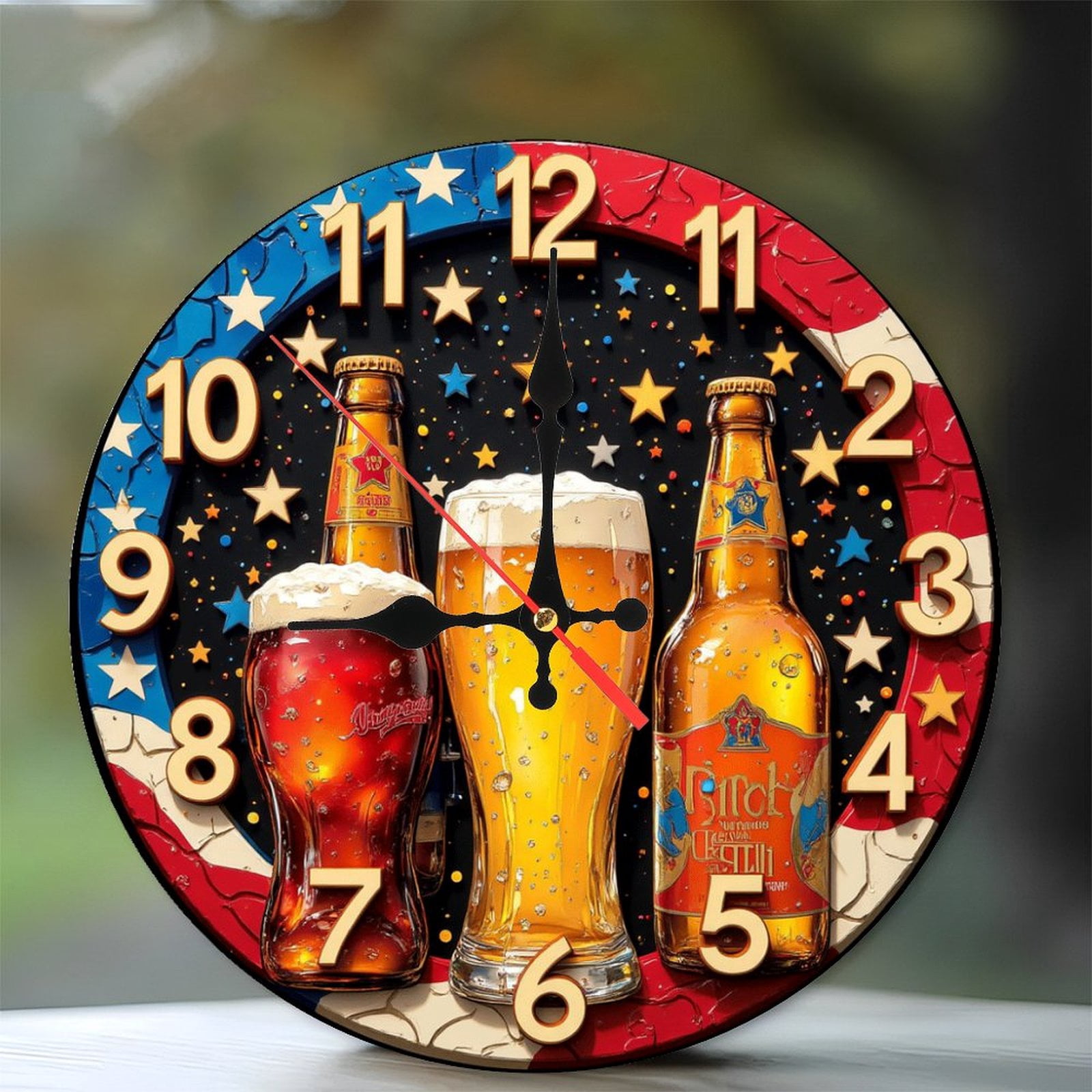 Beer Clock Wall Art Decor， Pint Glass， Bottle， Stars 10-Inch Silent ...