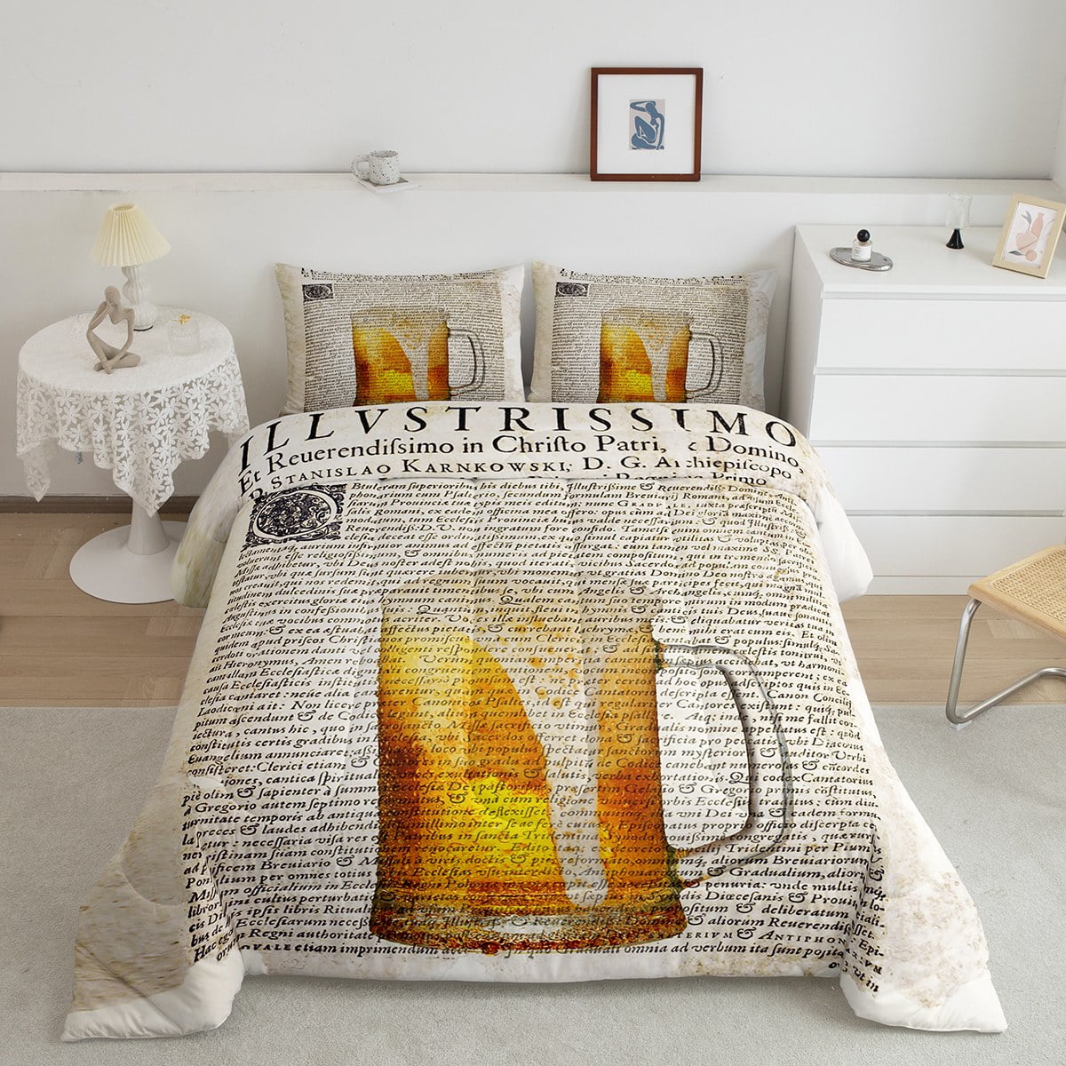 Beer Comforter Set Full, Retro Bar Bedding For Teens, Modern Beer