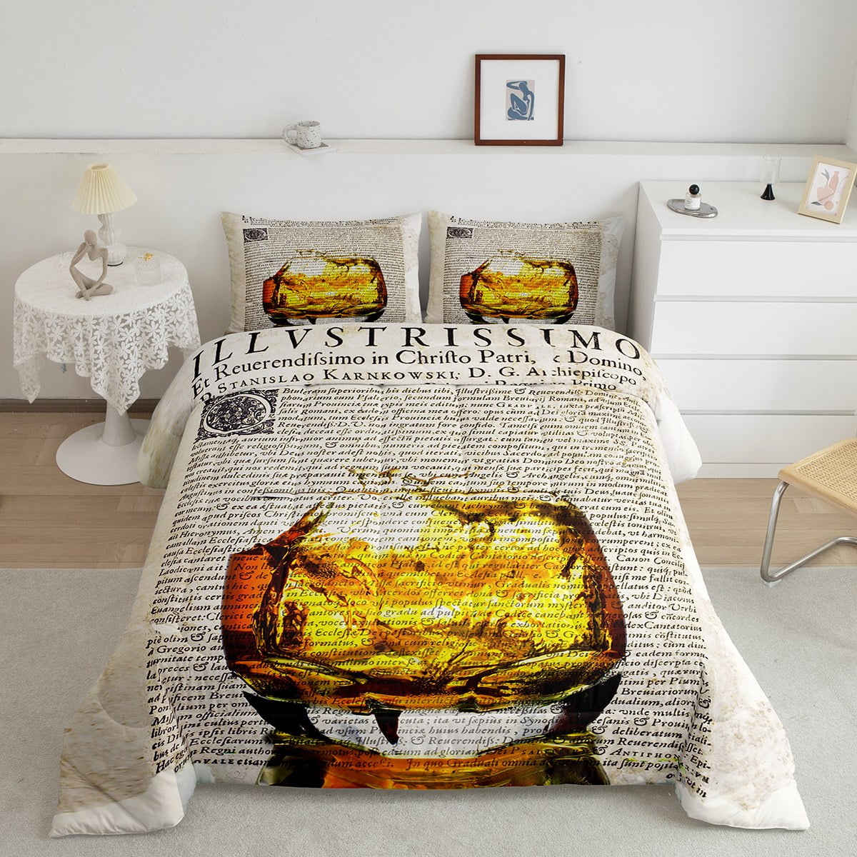 Beer Comforter Set Full Size, Retro Bar Bedding For Teens, Modern Beer