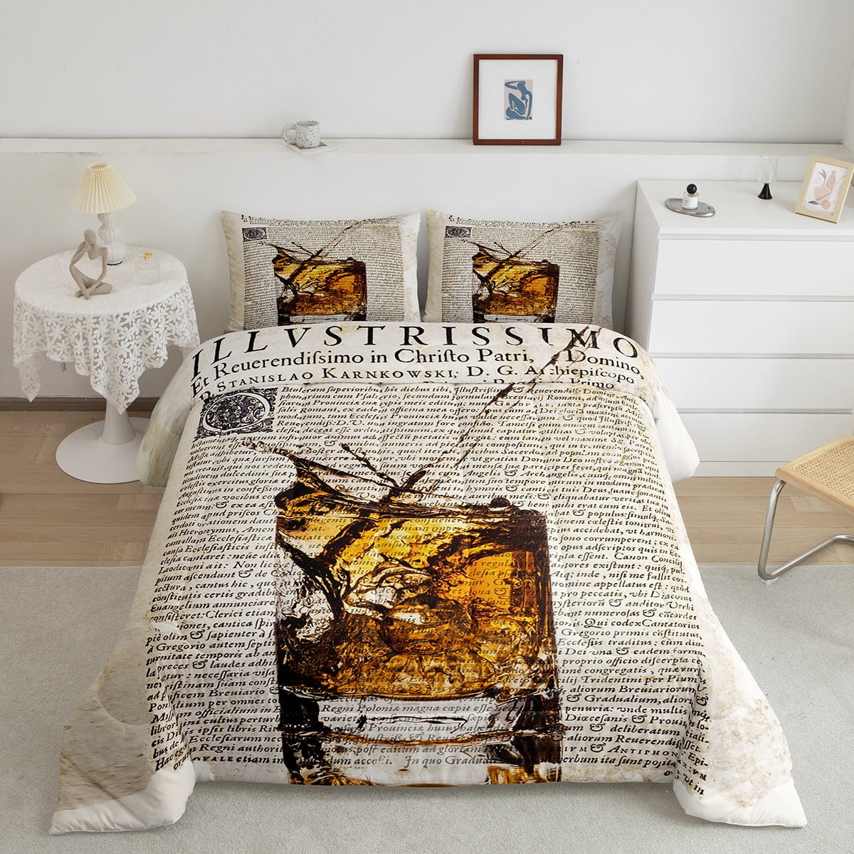 Beer Comforter Set King Size, Retro Bar Bedding For Teens, Modern Beer
