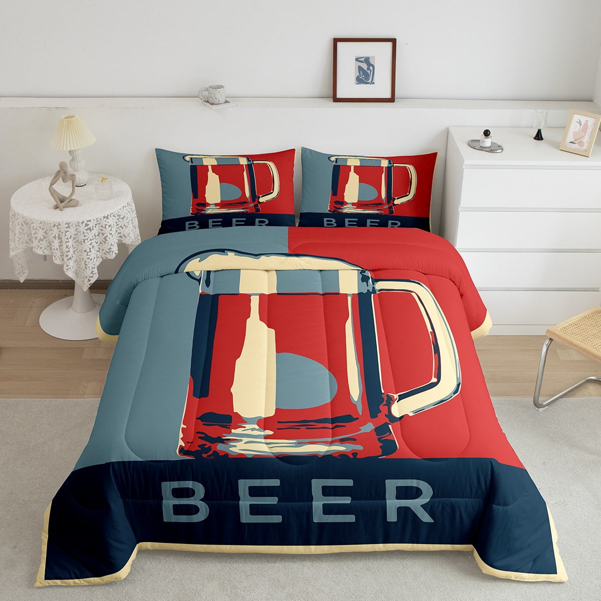 Beer Comforter Set Twin, Alcoholic Drinks Bedding For Boys Men, Retro