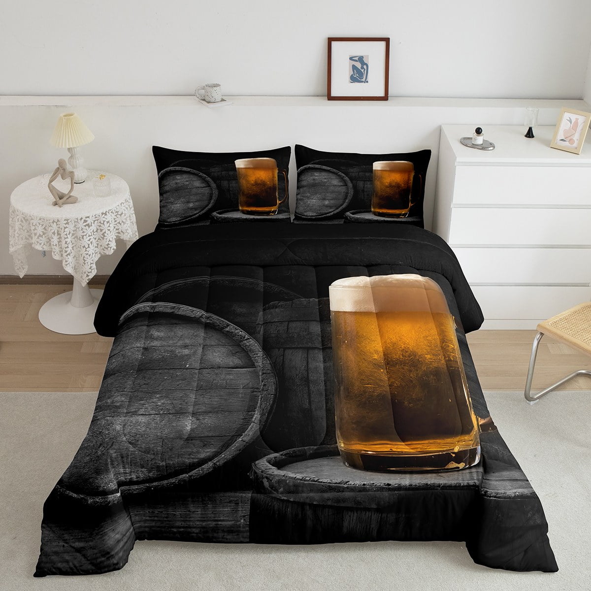 Beer Comforter Set Twin, Retro Glass Bedding For Adults, Farmhouse Beer