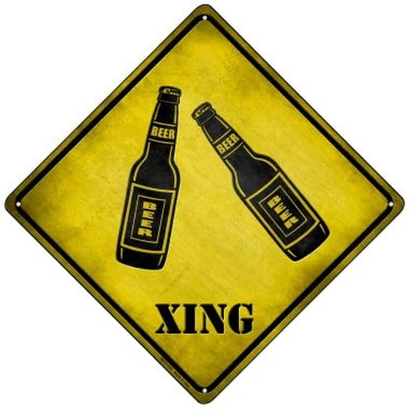 Beer Crossing Metal Sign caution xing bar bottles man cave Size: 12 inch x 12 inch