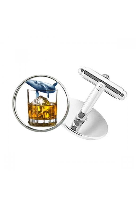 Beer Cup Iceberg Whale Round Button Cuff Clip Stud Cufflinks