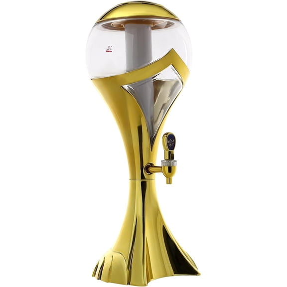 Beer Dispenser, 3L Beer Spherical Tower Dispenser Iced Beverage Dispenser Drink Dispenser Wine Dispenser with Led Lights & Faucet for Party Home Bar Use (Gold)