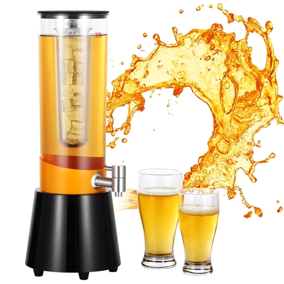 Beer Dispenser Tower, Beverage Dispenser with Removable Ice Tube, White LED Light, Tabletop Drink Dispenser, 3L