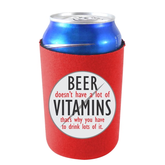Beer Doesn't Have A Lot of Vitamins Can Coolie (Red)