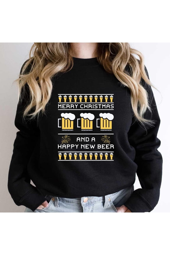 Beer Drinking Funny Christmas Ugly Sweater Holiday Graphic SW10968 Unisex Sweatshirt, Up to Size 5XL