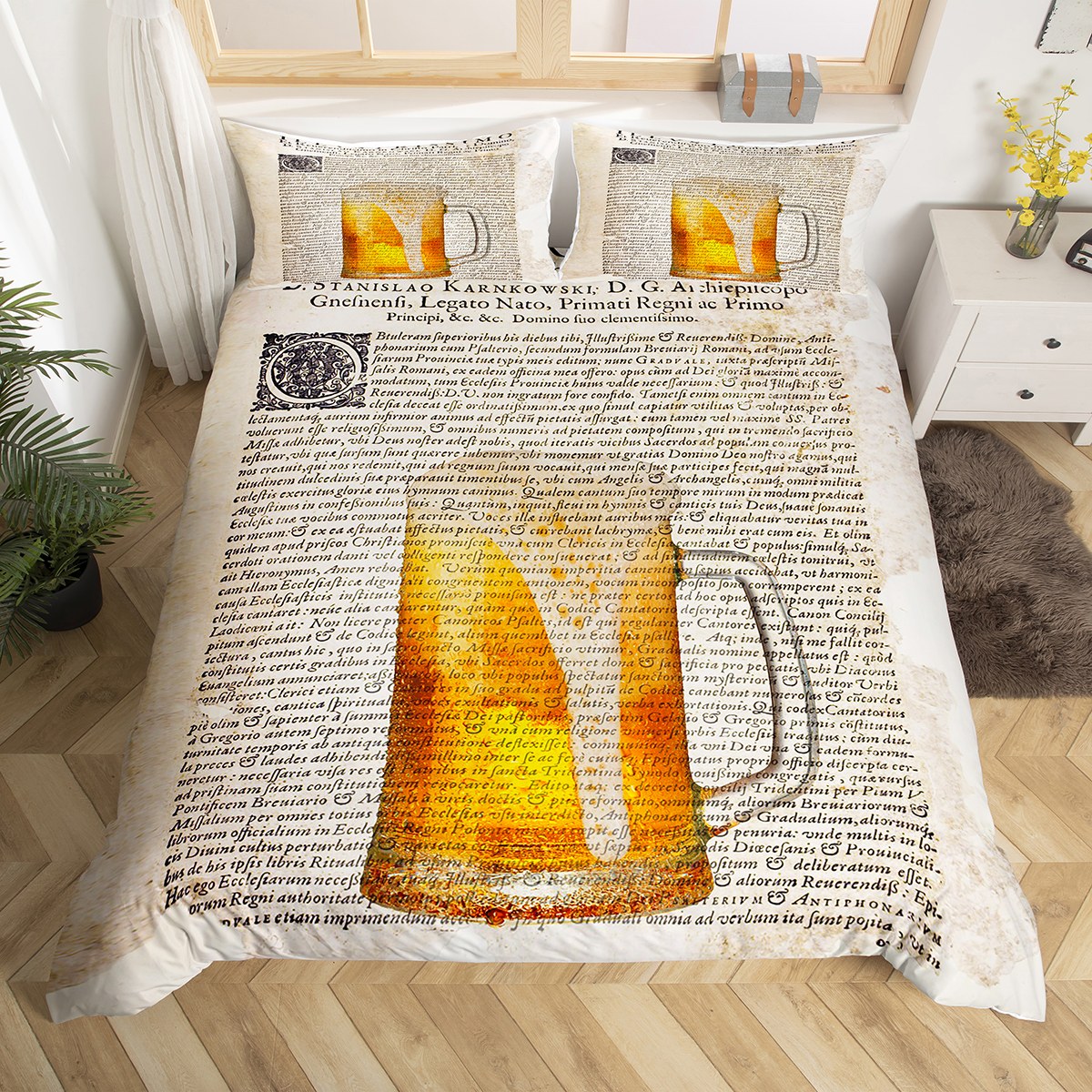 Beer Duvet Cover King, Retro Bar Bedding Set For Teens, Modern Beer