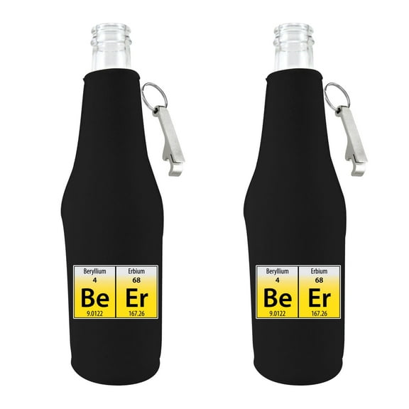 Beer Elements Beer Bottle Coolie With Opener (2 Pack, Black)