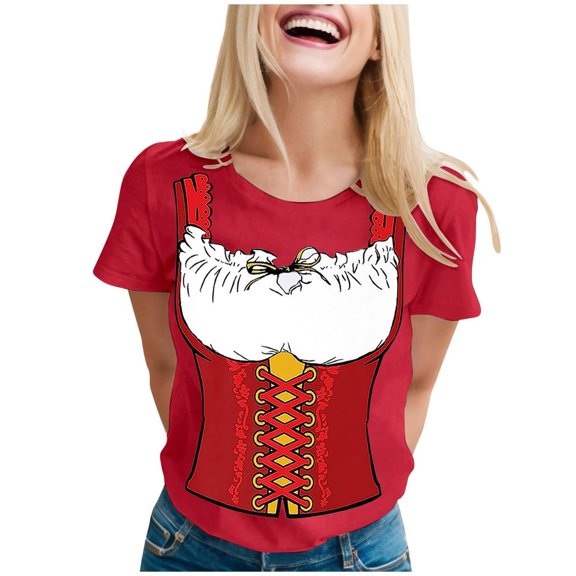 Beer Festival Shirt for Women Dirndl Costume Print Tops German Bavarian Oktoberfest Short Sleeve Crew Neck Tee Pullover Blouse