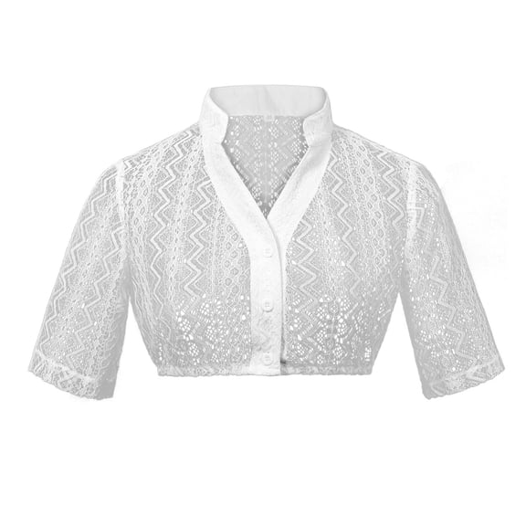 Beer Festival V Neck Shirt - Ruffled Short Sleeves & Dingdong Style | Hontri | Women's Beer Festival Beer Festival V Neck Lace Short Sleeved Ding (White | XL)