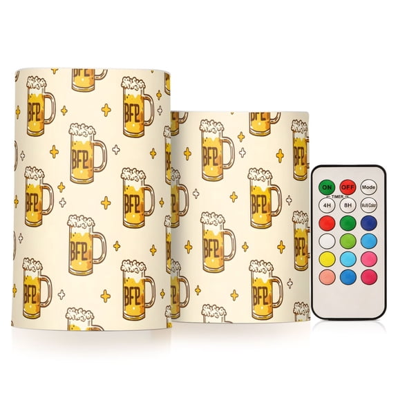 Beer Flameless LED Candle Set with Remote, Battery Operated Color Changing Pillar Candles, Set of 2