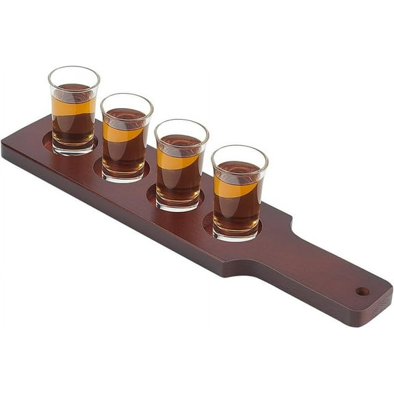 Beer Flight Board Holds 4 Glass Wooden Whiskey Flight Paddle 47.5mm/1.9Inch Slots Shot Board Serving Tray with Burnt Wood Beer Sampler Tray Shot Glass Holder diy Coconut Brown