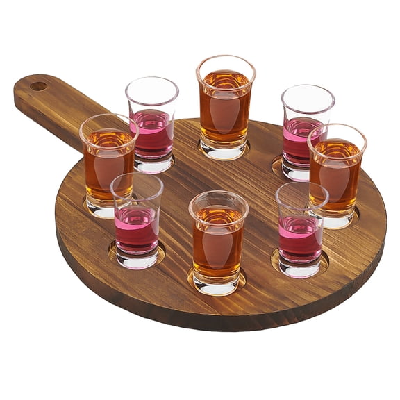 Beer Flight Board Holds 8 Glass Wooden Whiskey Flight Paddle 45mm/1.8Inch Slots Shot Board Serving Tray with Burnt Wood Beer Sampler Tray Shot