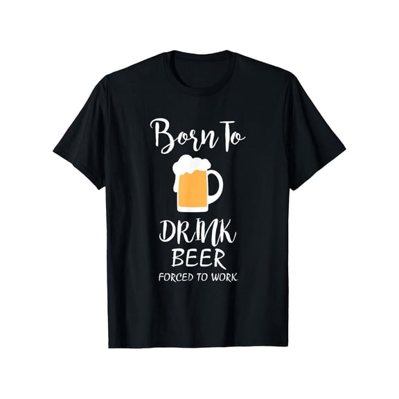 Beer Forced to Work Humor Graphic T-Shirt for Men - 100% Cotton Relaxed Fit Casual Tee with Beer Mug Design, Machine Washable, Sizes S-XXXL, Casual Wear, Playful Print Tee, Relaxed Fit Shirt