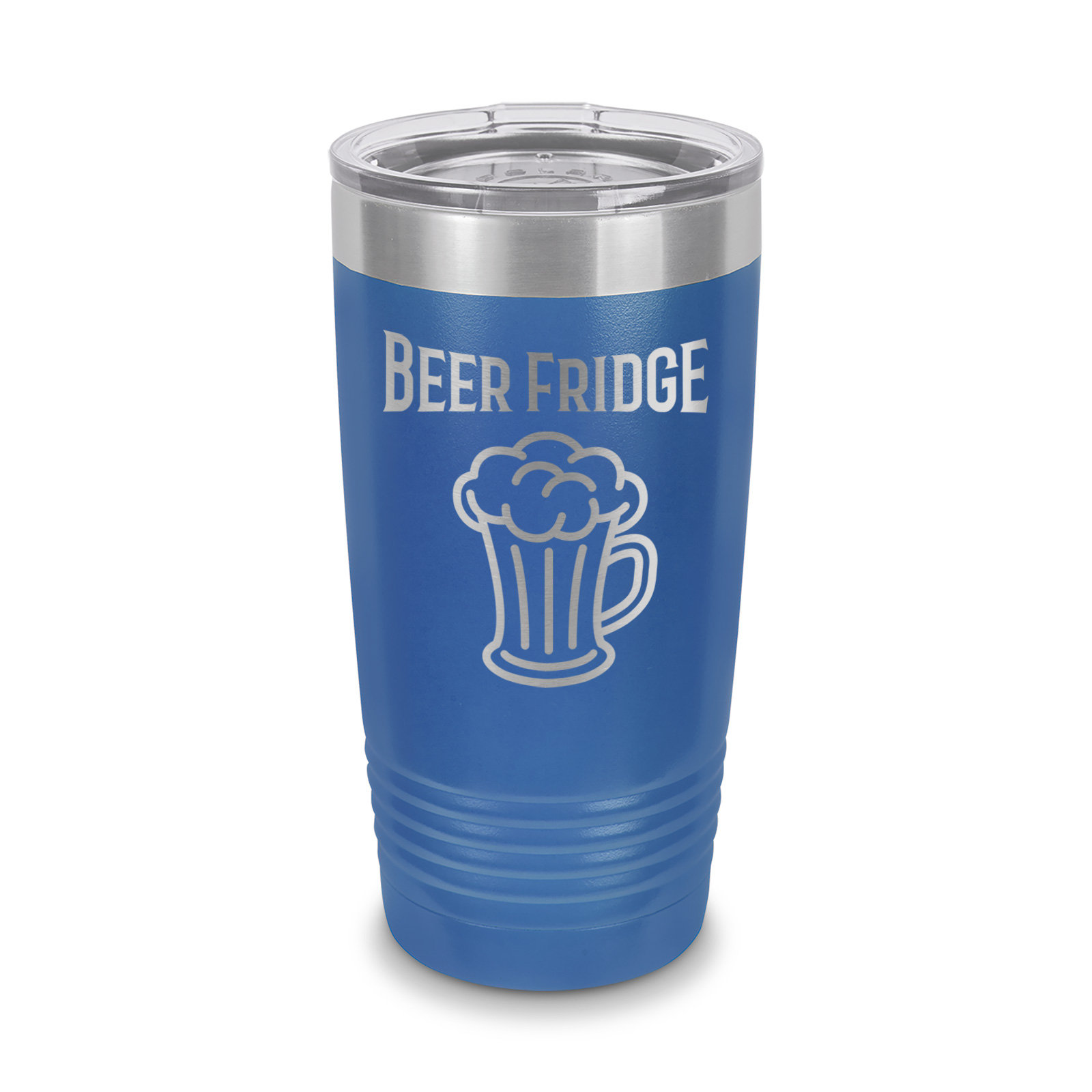 Beer Fridge Tumbler 20 oz Laser Engraved w/ Clear Lid Stainless