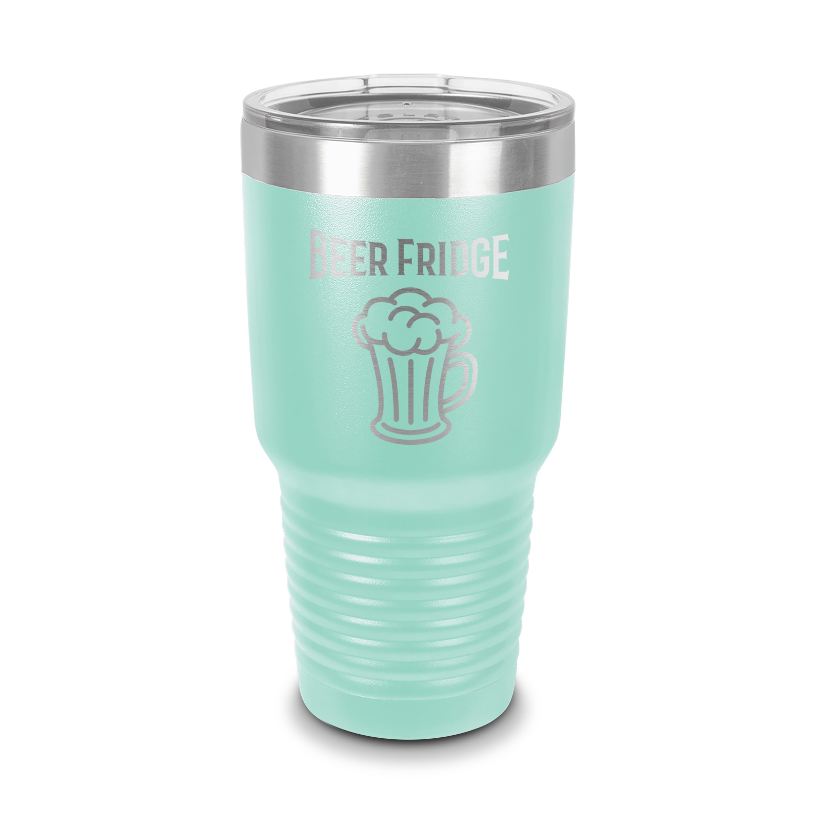 Beer Fridge Tumbler 30 oz Laser Engraved w/ Clear Lid Stainless