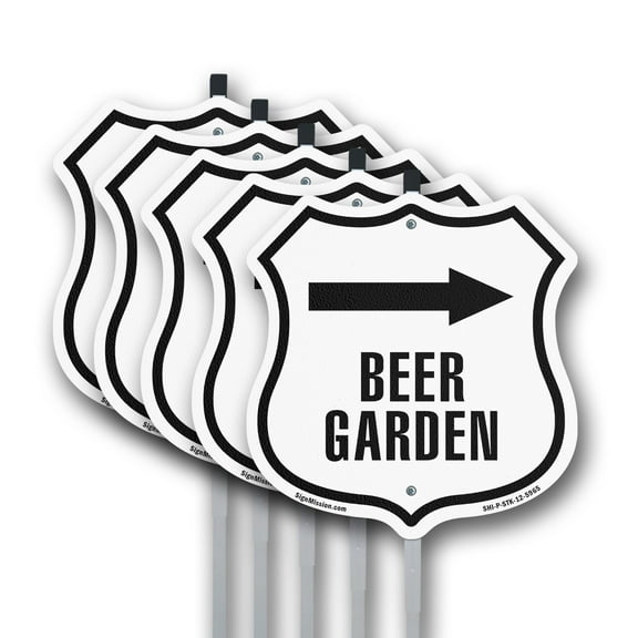 Beer Garden Right (5 Pack) 12 inch X 12 inch Shield Shaped Commercial Grade Plastic Signs with Aluminum Mounting Stakes Weather Resistant Made in the USA