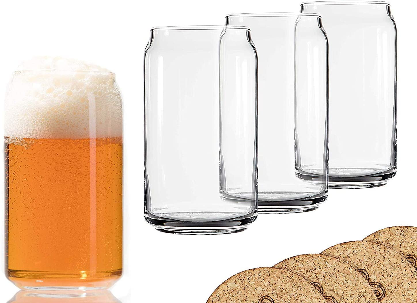 Modvera Can Shaped Beer Glasses, Soda Coffee Can Shaped Glasses-16oz-4 Pack