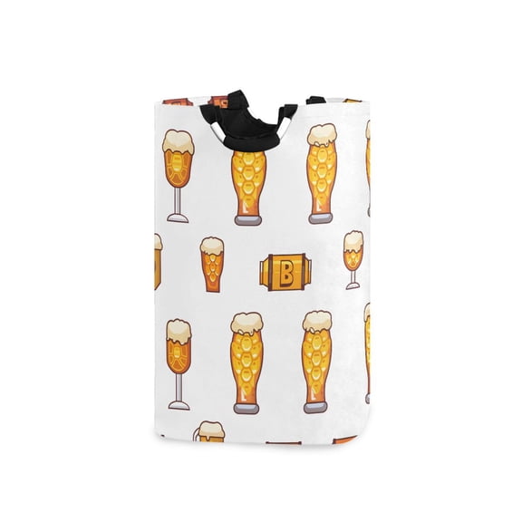 Beer Glass Cartoon Cute Laundry Basket with Handles Foldable Laundry Hamper Freestanding Washing Bin 50L