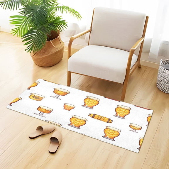 Beer Glass Cartoon Cute Plush Carpet Non Slip Runner Rug Absorbent Bath Mat 39" x 20"