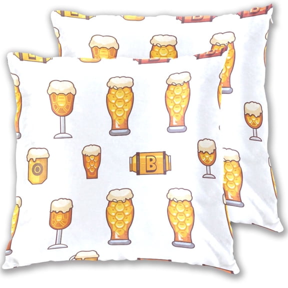 Beer Glass Cartoon Cute Throw Pillow Covers Pillowcases 20 x 20 Inch Home Decor 2 Packs for Bedroom Sofa