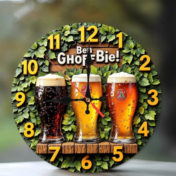 Beer Glass Clock Wall Decor,Unique Home Bar Decor 10-Inch Silent Wooden Wall Clock, Battery Operated (AA Batteries Not Included), Artistic Home Decor