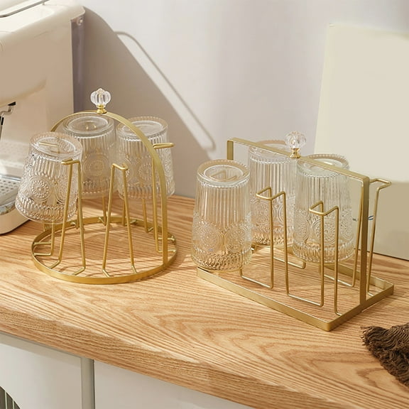Beer Glass Organizer, Underwater Metal Shelf, Non-Slip Mugs Holder, Crystal Carrying Handle, Quick Drying, Secure Storage, Kitchen Bar Use Akmoler | Gold